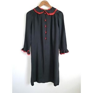 VINTAGE MARIKO NEW YORK Silk Shift Dress Ruffle Peter Pan Collar 1950s 1960s